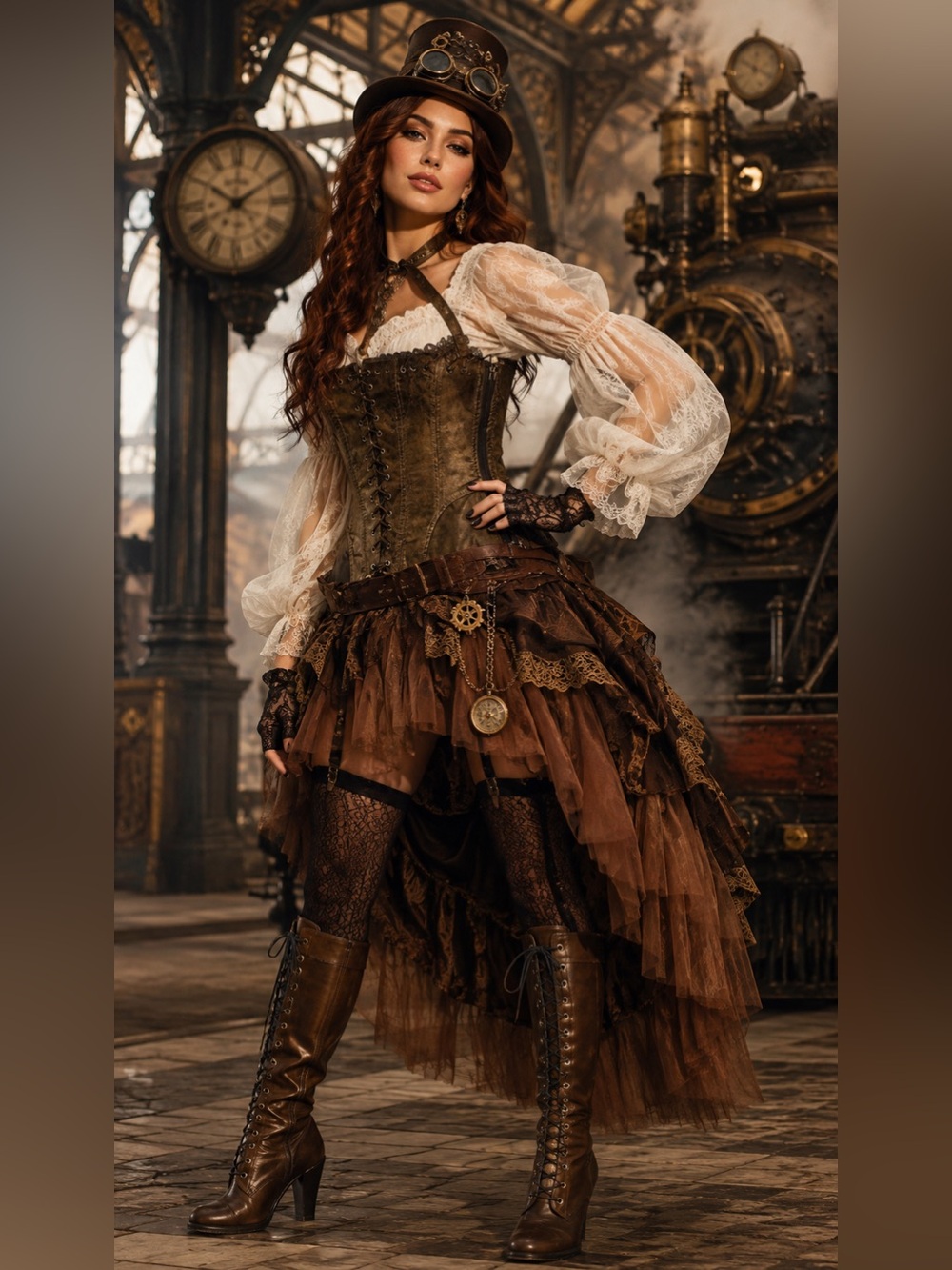 Windsor Brown Distressed Faux Leather Lace-Up Corset top steampunk